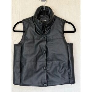 Joujou Kids Faux Leather Puffer Vest Black Snap Front Jacket Outerwear EUC